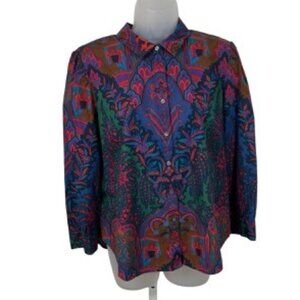 J. Crew Ratti Puff Sleeve Button Down Top in Scarf Paisley Print Size 14